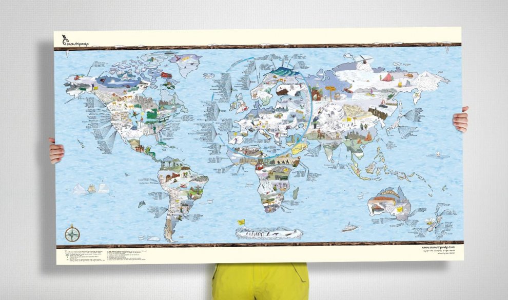 Die einzige Weltkarte auf der überall Winter ist Endlich Winter! In Rio de janeiro, in Sydney, und natürlich in den Alpen. Und überall Pulverschnee! Entdecke die Welt des endlosen Winters